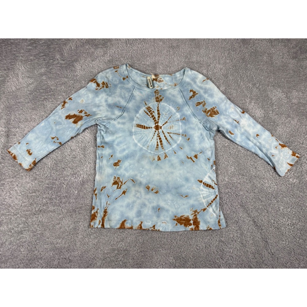 Xcit Moda Tie Dye Top Womens PL Blue Brown Good Boho 3/4 Sleeve Raglan Shirt